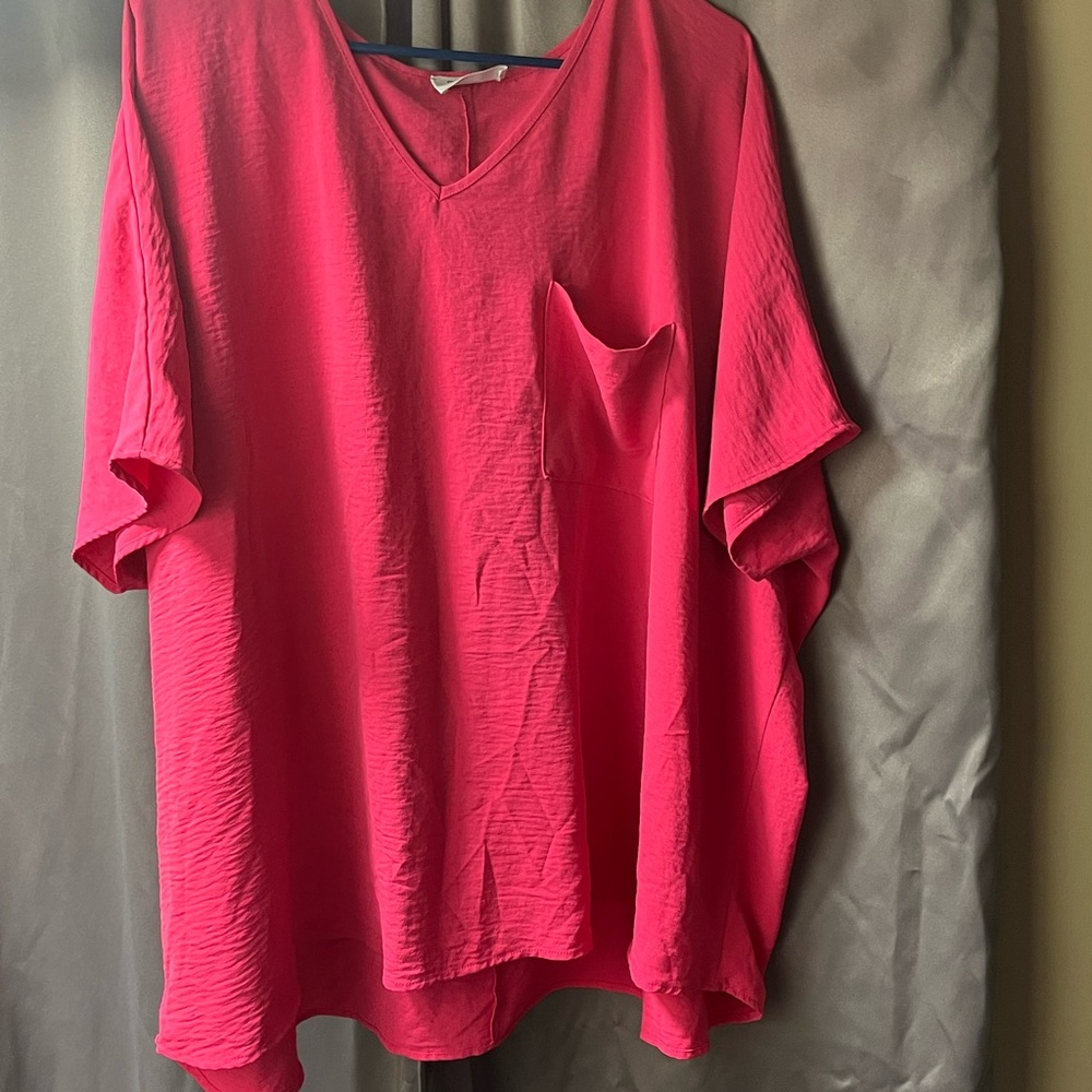 Vibrant Pink V-Neck Blouse